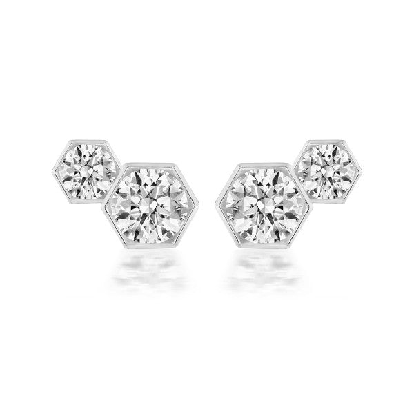 18K White Gold Diamond Hexagon Earrings