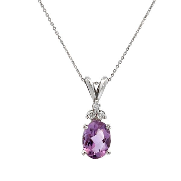 14K White Gold Amethyst and Diamond Pendant