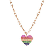 14K Rose Gold Rainbow Sapphire Heart Pendant Necklace