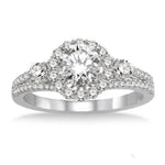 Load image into Gallery viewer, 3-Stone Diamond Halo Engagement Ring - Proposal Ready
