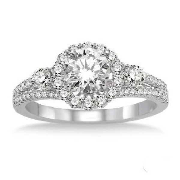 3-Stone Diamond Halo Engagement Ring - Proposal Ready