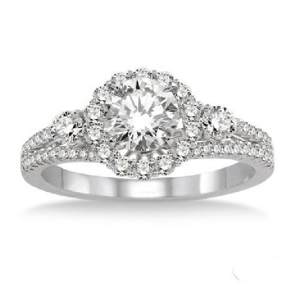 3-Stone Diamond Halo Engagement Ring - Proposal Ready - Final Sale