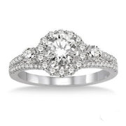 3-Stone Diamond Halo Engagement Ring - Proposal Ready - Final Sale