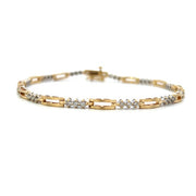 ESTATE 14K White and Yellow Gold Open Link and Diamond Station Bracelet