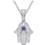 Load image into Gallery viewer, 14K White Gold Sapphire Hamsa Pendant
