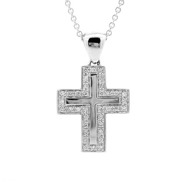 18K White Gold Diamond Cross Pendant