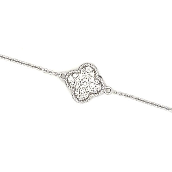 14K White Gold Diamond Clover Bracelet