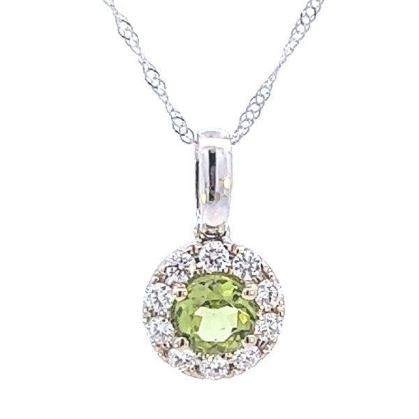 Peridot and Diamond Halo Necklace