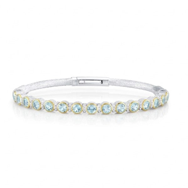 SLOANE STREET Sterling Silver and 18K Yellow Gold Sky Blue Topaz Bezel Bangle Bracelet
