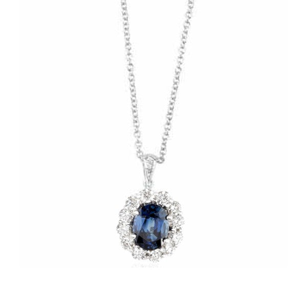 Sapphire and Diamond Halo Necklace