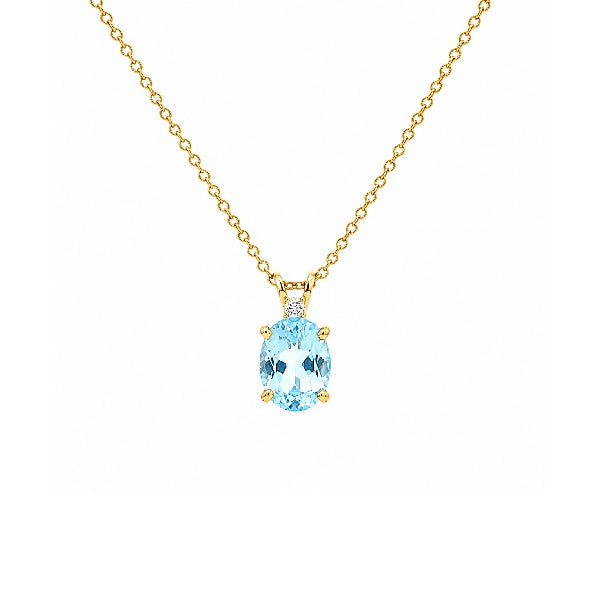 14K Yellow Gold Oval Blue Topaz and Diamond Pendant