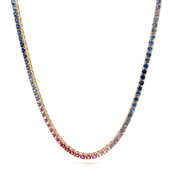 14K Yellow Gold Rainbow Sapphire Tennis Necklace