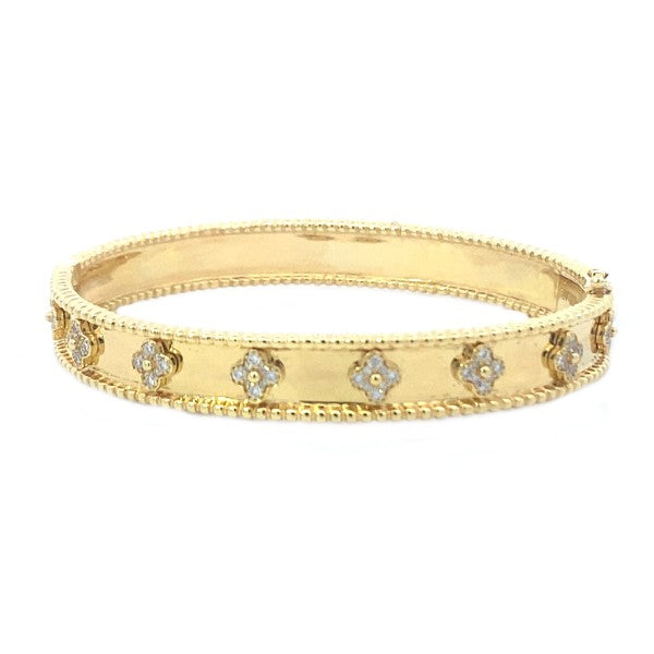 14K Yellow Gold Diamond Clover Bangle