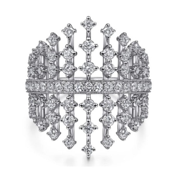 14K White Gold Bursting Diamonds Ring