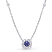 14K White Gold Sapphire and Diamond Halo Necklace