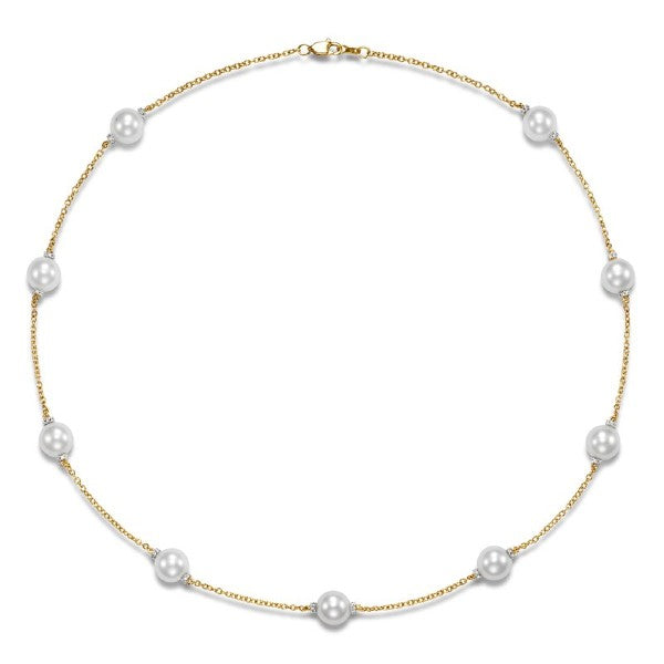 18K Yellow Gold Pearl Diamond Necklace