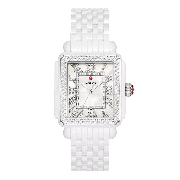 MICHELE Deco Madison White Ceramic Diamond Watch
