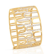 14K Yellow Gold Wide Paperclip Bangle Diamond Bracelet