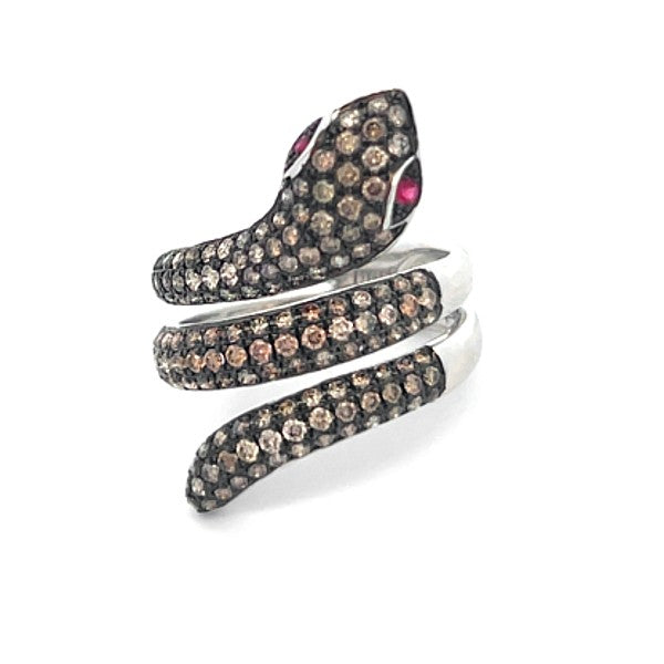 18K White Gold Diamond Snake Ring
