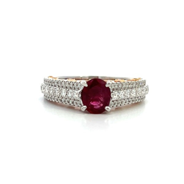 18K White And Rose Gold Ruby and Diamond Fashion Ring