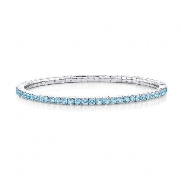 SLOANE STREET Sterling Silver Stretchable Swiss Blue Topaz Tennis Bracelet