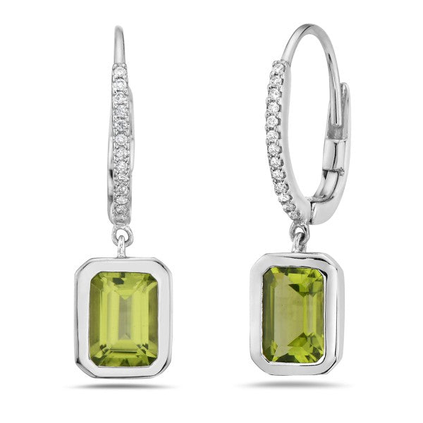 14K White Gold Peridot and Diamond Earrings