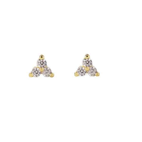 14K Yellow Gold Dainty Diamond Triangle Earrings
