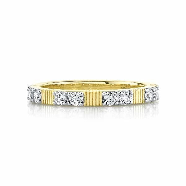 SLOANE STREET 18K Yellow Gold White Diamond and Strie Band