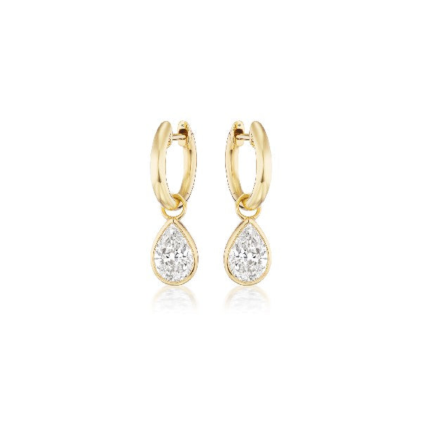 18K Yellow Gold Huggie Bezel-Set Pear Diamond Drop Earrings