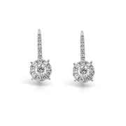 14K White Gold Diamond Cluster Drop Earrings