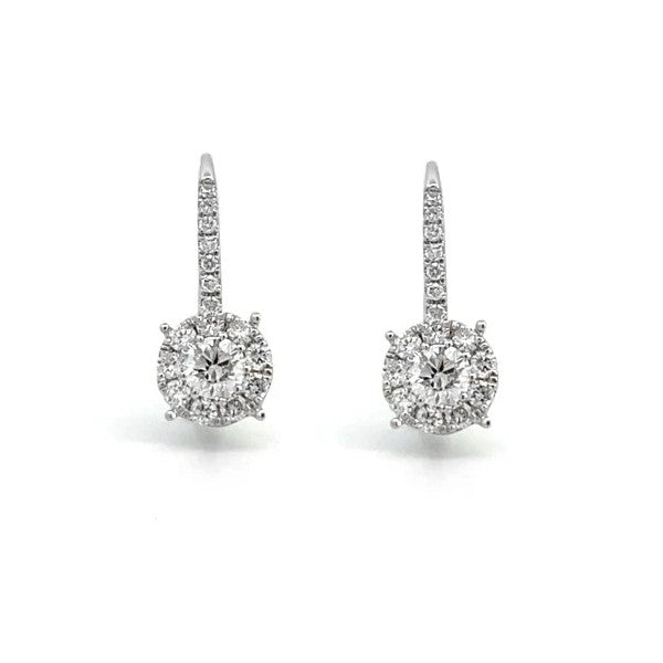 14K White Gold Diamond Cluster Drop Earrings