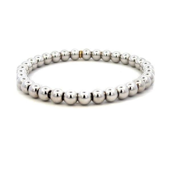 Stretchable 18K White Gold Beaded Bracelet