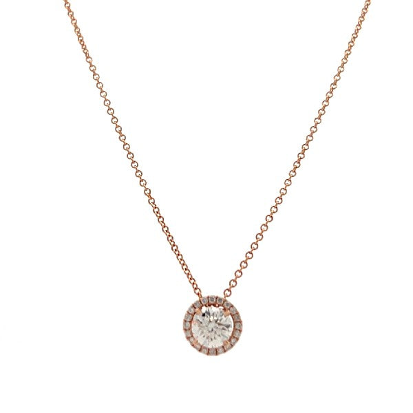 14K Rose Gold Diamond Halo Necklace