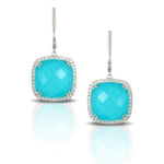 Load image into Gallery viewer, 18K White Gold Earrings With Diamond Halo and Clear Quartz Over Turquoise
