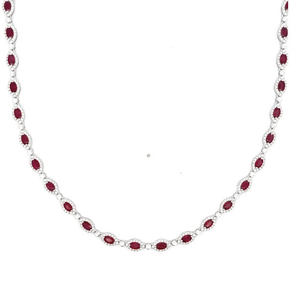 18K White Gold Ruby and Diamond Halo Collar Necklace