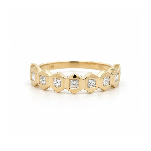 14K Yellow Gold Geometric Diamond Bezel Ring