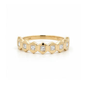 14K Yellow Gold Geometric Diamond Bezel Ring