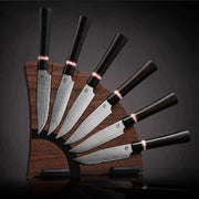 WILLIAM HENRY Kultro Damascus Steel Gourmet Steak Knife Set with Ebony Handles with Block