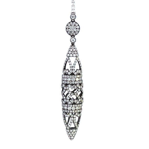 18K White Gold Diamond Open Scroll Drop Necklace