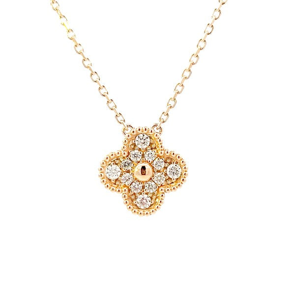 14K Yellow Gold Diamond Clover Necklace