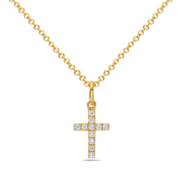 14K Yellow Gold Diamond Cross Necklace