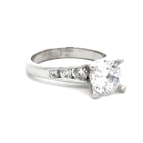 ESTATE 18K White Gold Diamond Engagement Ring with Side Stones