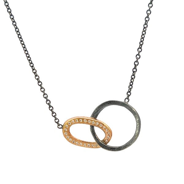 TODD REED Sterling Silver and 18K Rose Gold Interlocking Ring Necklace With Diamonds