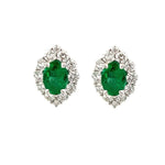 Load image into Gallery viewer, 18K White Gold Oval Emerald Diamond Halo Stud Earrings
