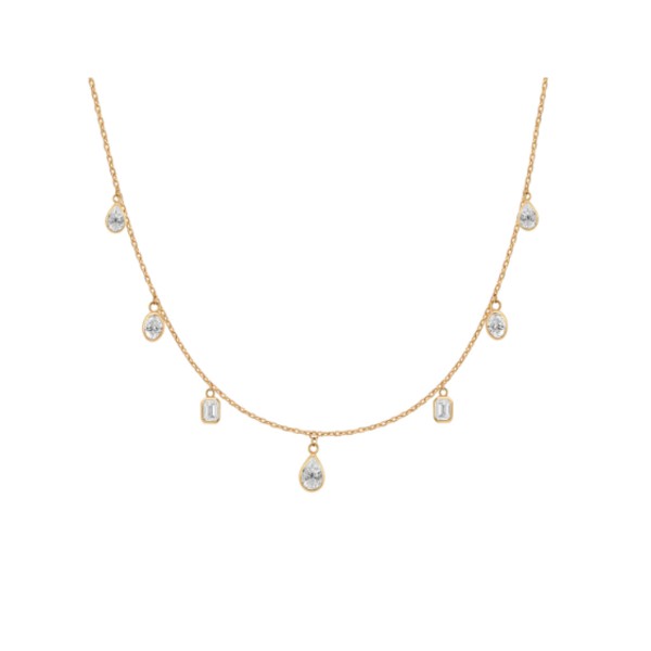 14K Yellow Gold Mixed Shape Diamond Station Necklace