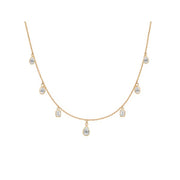 14K Yellow Gold Mixed Shape Diamond Station Necklace
