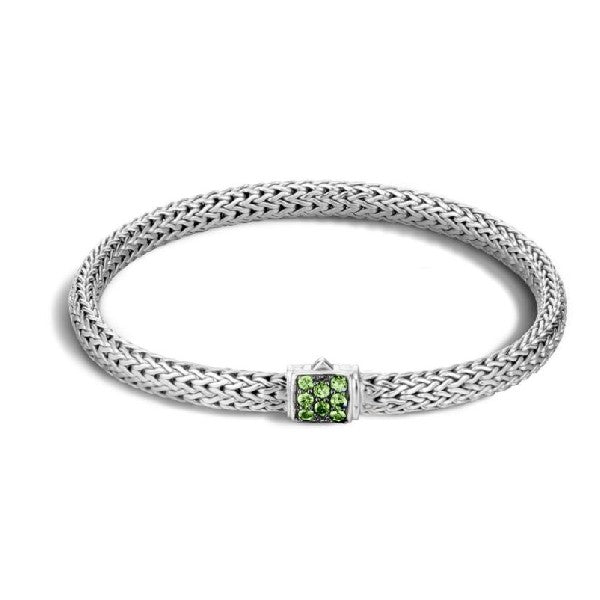 Classic Chain 5mm Silver Bracelet With Tsavorite Clasp