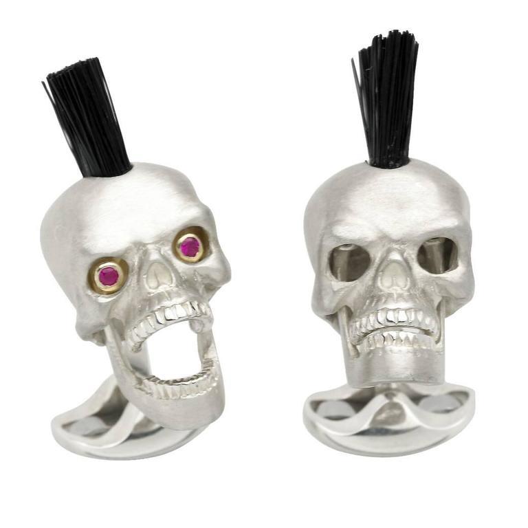 Mohican Skull Cufflinks with Ruby Eyes