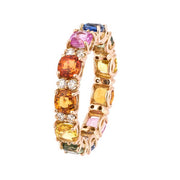 18K Rose Gold Raindbow Sapphire & Diamond Eternity Band