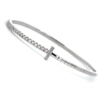 Load image into Gallery viewer, 14K White Gold Flexible Bangle Bracelet with Diamonds and T Detail
